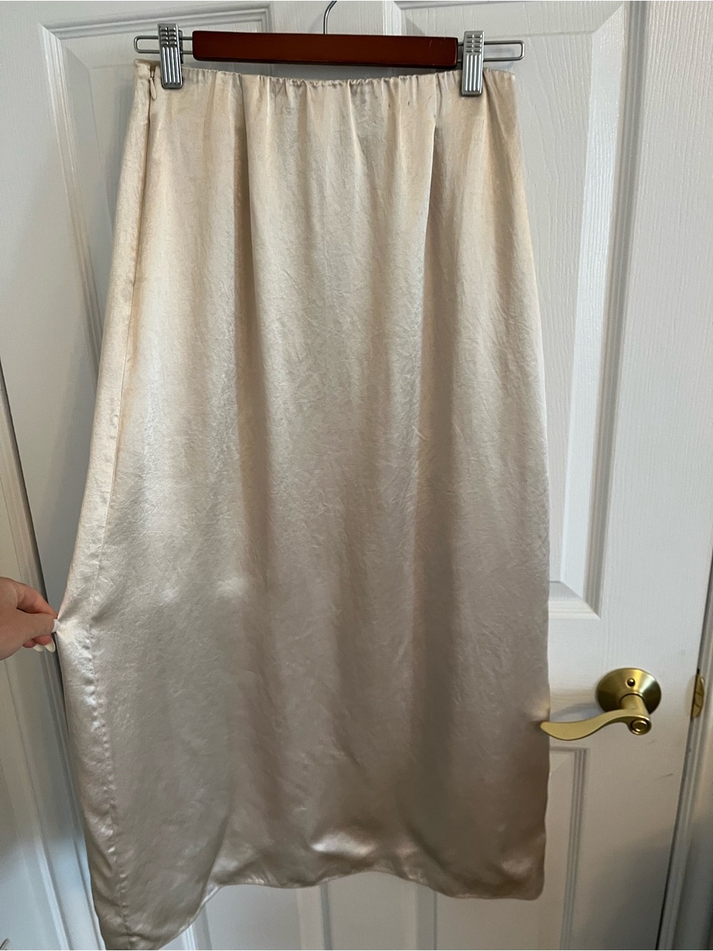 Babaton Satin Maxi Skirt in Light Cream with Side Slit - Picture 6 of 8